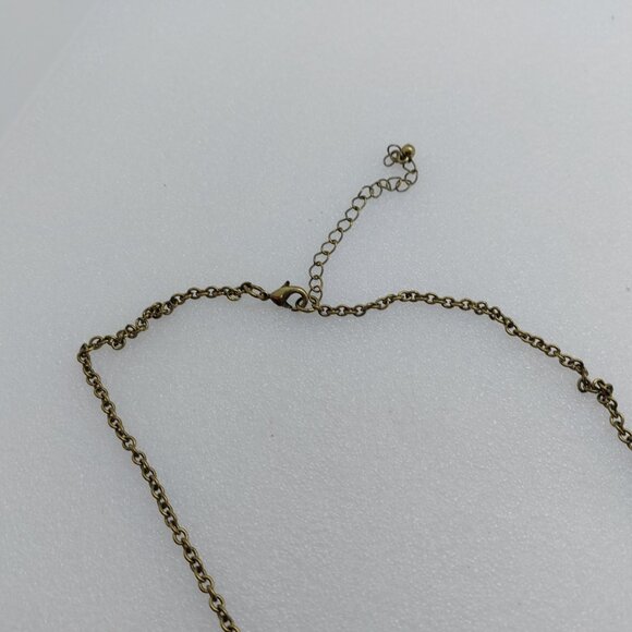 2 Heart Necklace Bronze or Brass Tone Blue Flower & Silver Tone Clear Stones - Picture 11 of 11